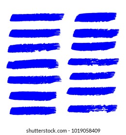 Set of Hand Painted Blue Brush Strokes. Vector Grunge Brushes. Vector Frame For Text Modern Art Graphics For Hipsters.  Dirty Artistic Creative Design Elements. Perfect For Logo, Banner.