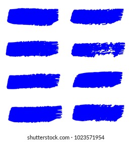 Set of Hand Painted Blue Brush Strokes. Vector Grunge Brushes. Vector Frame For Text Modern Art Graphics For Hipsters.  Dirty Artistic Creative Design Elements. Perfect For Logo, Banner.
