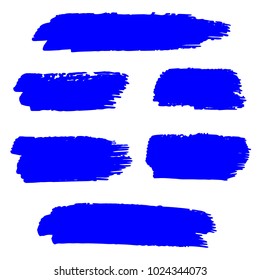 Set of Hand Painted Blue Brush Strokes. Vector Grunge Brushes. Vector Frame For Text Modern Art Graphics For Hipsters.  Dirty Artistic Creative Design Elements. Perfect For Logo, Banner.