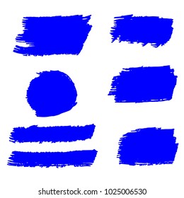 Set of Hand Painted Blue Brush Strokes. Vector Grunge Brushes. Vector Frame For Text Modern Art Graphics For Hipsters.  Dirty Artistic Creative Design Elements. Perfect For Logo, Banner.