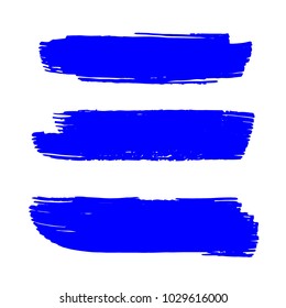 Set of Hand Painted Blue Brush Strokes. Vector Grunge Brushes. Vector Frame For Text Modern Art Graphics For Hipsters.  Dirty Artistic Creative Design Elements. Perfect For Logo, Banner.