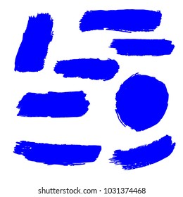 Set of Hand Painted Blue Brush Strokes. Vector Grunge Brushes. Vector Frame For Text Modern Art Graphics For Hipsters.  Dirty Artistic Creative Design Elements. Perfect For Logo, Banner.