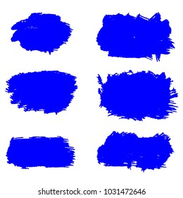 Set of Hand Painted Blue Brush Strokes. Vector Grunge Brushes. Vector Frame For Text Modern Art Graphics For Hipsters.  Dirty Artistic Creative Design Elements. Perfect For Logo, Banner.