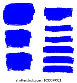 Set of Hand Painted Blue Brush Strokes. Vector Grunge Brushes. Vector Frame For Text Modern Art Graphics For Hipsters.  Dirty Artistic Creative Design Elements. Perfect For Logo, Banner.