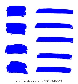 Conjunto de pinceles pintados a mano con pincel azul. Pinceles de abrojos vectoriales. Marco Vector Para Gráficos De Arte Moderno Para Hipsters.  Elementos sucios de diseño artístico creativo. Perfecto Para Logotipo, Cartel.