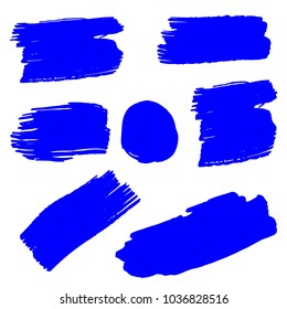 Set of Hand Painted Blue Brush Strokes. Vector Grunge Brushes. Vector Frame For Text Modern Art Graphics For Hipsters.  Dirty Artistic Creative Design Elements. Perfect For Logo, Banner.