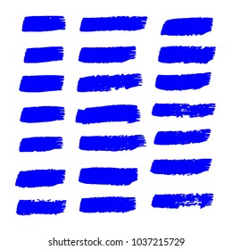 Set of Hand Painted Blue Brush Strokes. Vector Grunge Brushes. Vector Frame For Text Modern Art Graphics For Hipsters.  Dirty Artistic Creative Design Elements. Perfect For Logo, Banner.