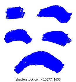 Set of Hand Painted Blue Brush Strokes. Vector Grunge Brushes. Vector Frame For Text Modern Art Graphics For Hipsters.  Dirty Artistic Creative Design Elements. Perfect For Logo, Banner.