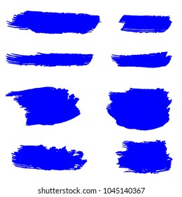 Set of Hand Painted Blue Brush Strokes. Vector Grunge Brushes. Vector Frame For Text Modern Art Graphics For Hipsters.  Dirty Artistic Creative Design Elements. Perfect For Logo, Banner.