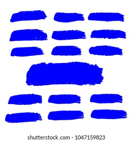 Set of Hand Painted Blue Brush Strokes. Vector Grunge Brushes. Vector Frame For Text Modern Art Graphics For Hipsters.  Dirty Artistic Creative Design Elements. Perfect For Logo, Banner.