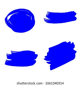 Set of Hand Painted Blue Brush Strokes. Vector Grunge Brushes. Vector Frame For Text Modern Art Graphics For Hipsters.  Dirty Artistic Creative Design Elements. Perfect For Logo, Banner.