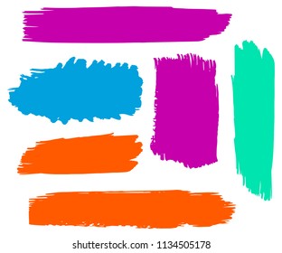 Set of Hand Painted Blue Brush Strokes. Vector Grunge Brushes. Vector Frame For Text Modern Art Graphics For Hipsters. Dirty Artistic Creative Design Elements. Perfect For Logo, Banner.