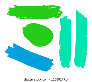 Set of Hand Painted Blue Brush Strokes. Vector Grunge Brushes. Vector Frame For Text Modern Art Graphics For Hipsters. Dirty Artistic Creative Design Elements. Perfect For Logo, Banner.