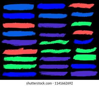 Set of Hand Painted Blue Brush Strokes. Vector Grunge Brushes. Vector Frame For Text Modern Art Graphics For Hipsters. Dirty Artistic Creative Design Elements. Perfect For Logo, Banner.