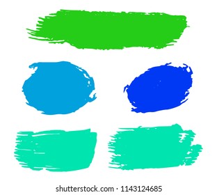 Set of Hand Painted Blue Brush Strokes. Vector Grunge Brushes. Vector Frame For Text Modern Art Graphics For Hipsters. Dirty Artistic Creative Design Elements. Perfect For Logo, Banner.