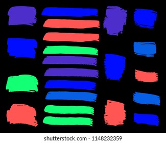 Set of Hand Painted Blue Brush Strokes. Vector Grunge Brushes. Vector Frame For Text Modern Art Graphics For Hipsters. Dirty Artistic Creative Design Elements. Perfect For Logo, Banner.