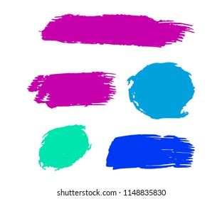 Set of Hand Painted Blue Brush Strokes. Vector Grunge Brushes. Vector Frame For Text Modern Art Graphics For Hipsters. Dirty Artistic Creative Design Elements. Perfect For Logo, Banner.