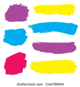 Set of Hand Painted Blue Brush Strokes. Vector Grunge Brushes. Vector Frame For Text Modern Art Graphics For Hipsters. Dirty Artistic Creative Design Elements. Perfect For Logo, Banner.