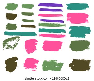 Set of Hand Painted Blue Brush Strokes. Vector Grunge Brushes. Vector Frame For Text Modern Art Graphics For Hipsters. Dirty Artistic Creative Design Elements. Perfect For Logo, Banner.