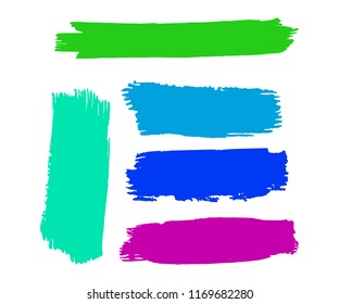 Set of Hand Painted Blue Brush Strokes. Vector Grunge Brushes. Vector Frame For Text Modern Art Graphics For Hipsters. Dirty Artistic Creative Design Elements. Perfect For Logo, Banner.