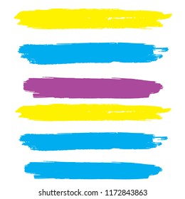 Set of Hand Painted Blue Brush Strokes. Vector Grunge Brushes. Vector Frame For Text Modern Art Graphics For Hipsters. Dirty Artistic Creative Design Elements. Perfect For Logo, Banner.