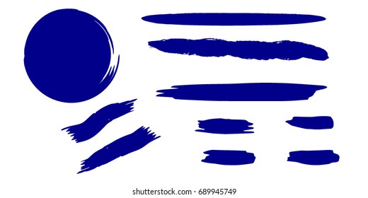 Set of Hand Painted Blue Brush Strokes.Vector Grunge Brushes. Dirty Artistic Design Elements. Creative Design Elements. Perfect For Logo, Banner.