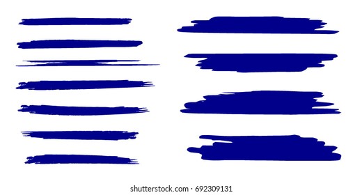 Set of Hand Painted Blue Brush Strokes.Vector Grunge Brushes. Dirty Artistic Design Elements. Creative Design Elements. Perfect For Logo, Banner.