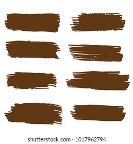 Set of Hand Painted Brown Brush Strokes. Vector Grunge Brushes. Vector Frame For Text Modern Art Graphics For Hipsters. Dirty Artistic Creative Design Elements. Perfect For Logo, Banner.