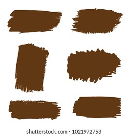 Set of Hand Painted Brown Brush Strokes. Vector Grunge Brushes. Vector Frame For Text Modern Art Graphics For Hipsters. Dirty Artistic Creative Design Elements. Perfect For Logo, Banner.