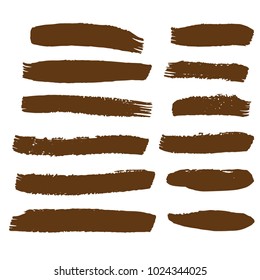Set of Hand Painted Brown Brush Strokes. Vector Grunge Brushes. Vector Frame For Text Modern Art Graphics For Hipsters. Dirty Artistic Creative Design Elements. Perfect For Logo, Banner.
