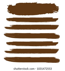 Set of Hand Painted Brown Brush Strokes. Vector Grunge Brushes. Vector Frame For Text Modern Art Graphics For Hipsters. Dirty Artistic Creative Design Elements. Perfect For Logo, Banner.