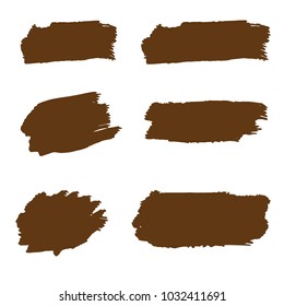 Set of Hand Painted Brown Brush Strokes. Vector Grunge Brushes. Vector Frame For Text Modern Art Graphics For Hipsters. Dirty Artistic Creative Design Elements. Perfect For Logo, Banner.
