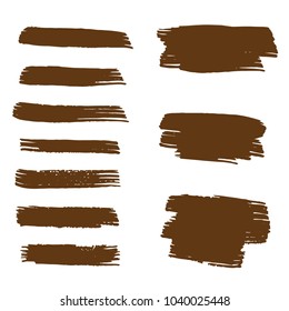 Set of Hand Painted Brown Brush Strokes. Vector Grunge Brushes. Vector Frame For Text Modern Art Graphics For Hipsters. Dirty Artistic Creative Design Elements. Perfect For Logo, Banner.