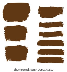 Set of Hand Painted Brown Brush Strokes. Vector Grunge Brushes. Vector Frame For Text Modern Art Graphics For Hipsters. Dirty Artistic Creative Design Elements. Perfect For Logo, Banner.