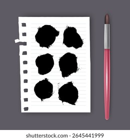 Set of hand painted brush strokes on white piece of notebook