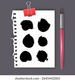 Set of hand painted brush strokes on white piece of notebook
