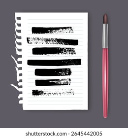 Set of hand painted brush strokes on white piece of notebook