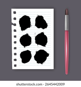 Set of hand painted brush strokes on white piece of notebook