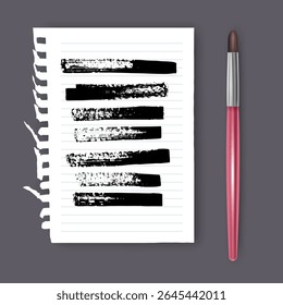 Set of hand painted brush strokes on white piece of notebook
