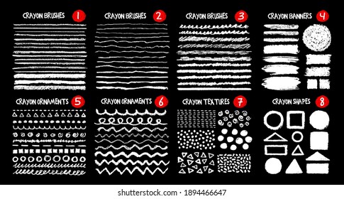 Set of hand painted chalk brushes, brush strokes and ornaments