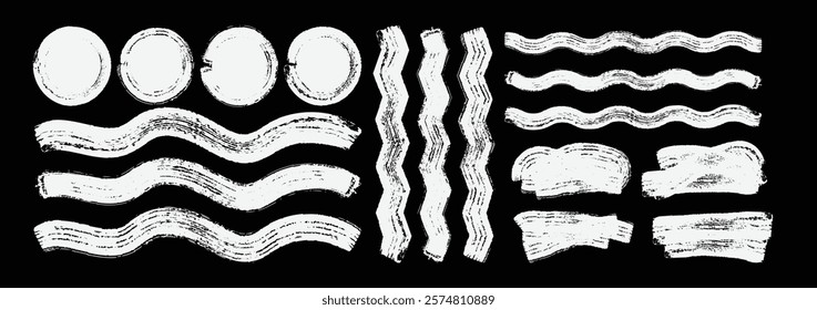  Set of hand painted chalk brushes. Hand drawn grunge lines on chalkboard background can be used as art brushes. Grunge marker Vector illustration