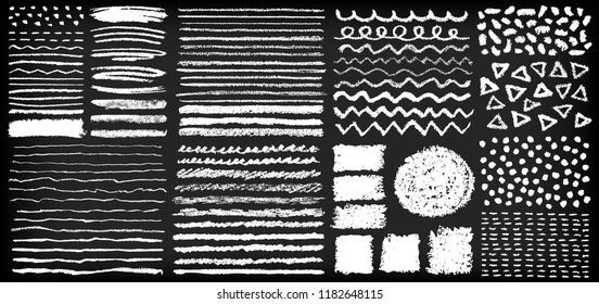 Set of hand painted chalk crayon brushes on a blackboard style background. Grunge vector illustration.