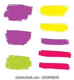 Set of Hand Painted Colorful Brush Strokes. Vector Grunge Brushes. Vector Frame For Text Modern Art Graphics For Hipsters.  Dirty Artistic Creative Design Elements. Perfect For Logo, Banner.
