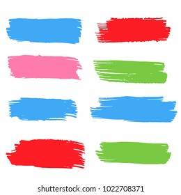 Set of Hand Painted Colorful Brush Strokes. Vector Grunge Brushes. Vector Frame For Text Modern Art Graphics For Hipsters.  Dirty Artistic Creative Design Elements. Perfect For Logo, Banner.