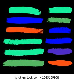 Set of Hand Painted Colorful Brush Strokes. Vector Grunge Brushes. Vector Frame For Text Modern Art Graphics For Hipsters.  Dirty Artistic Creative Design Elements. Perfect For Logo, Banner.