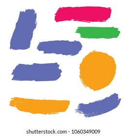 Set of Hand Painted Colorful Brush Strokes. Vector Grunge Brushes. Vector Frame For Text Modern Art Graphics For Hipsters.  Dirty Artistic Creative Design Elements. Perfect For Logo, Banner.