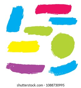 Set of Hand Painted Colorful Brush Strokes. Vector Grunge Brushes. Vector Frame For Text Modern Art Graphics For Hipsters.  Dirty Artistic Creative Design Elements. Perfect For Logo, Banner.