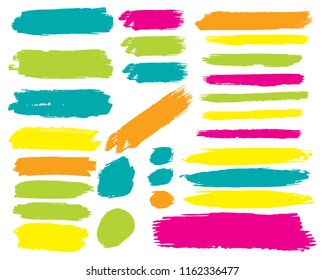 Set of Hand Painted Colorful Brush Strokes. Vector Grunge Brushes. Vector Frame For Text Modern Art Graphics For Hipsters. Dirty Artistic Creative Design Elements. Perfect For Logo, Banner.