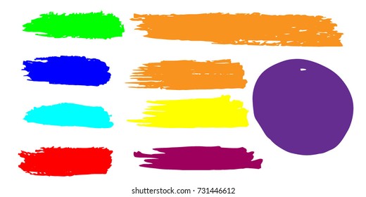 Set of Hand Painted Colorful Brush Strokes.Vector Grunge Brushes. Dirty Artistic Design Elements. Creative Design Elements. Perfect For Logo, Banner.