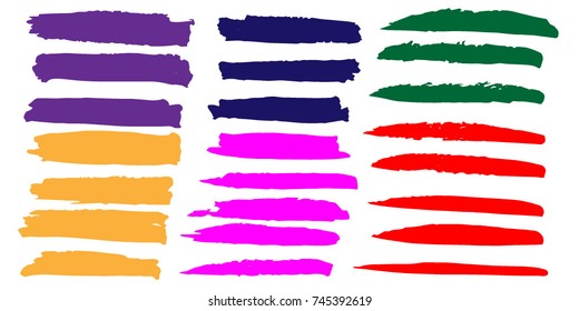 Set of Hand Painted Colorful Brush Strokes.Vector Grunge Brushes. Dirty Artistic Design Elements. Creative Design Elements. Perfect For Logo, Banner.